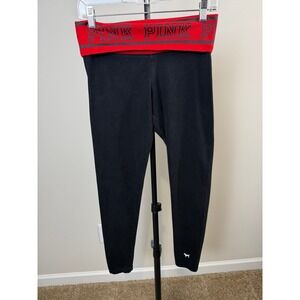 Pink Victoria Secret Yoga Fold Over Pants Black Red Waistband Small Leggings